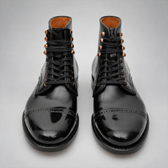 PASCH 267126A Black shell cordovan cap-toe boots, front view