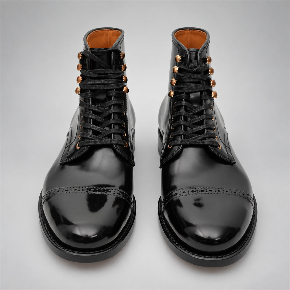 PASCH 267126A Black shell cordovan cap-toe boots, front view