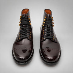PASCH 267126B Dark Brown shell cordovan cap-toe boots, front view