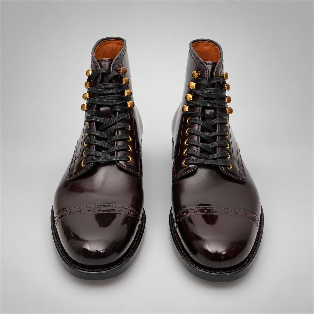 PASCH 267126B Dark Brown shell cordovan cap-toe boots, front view