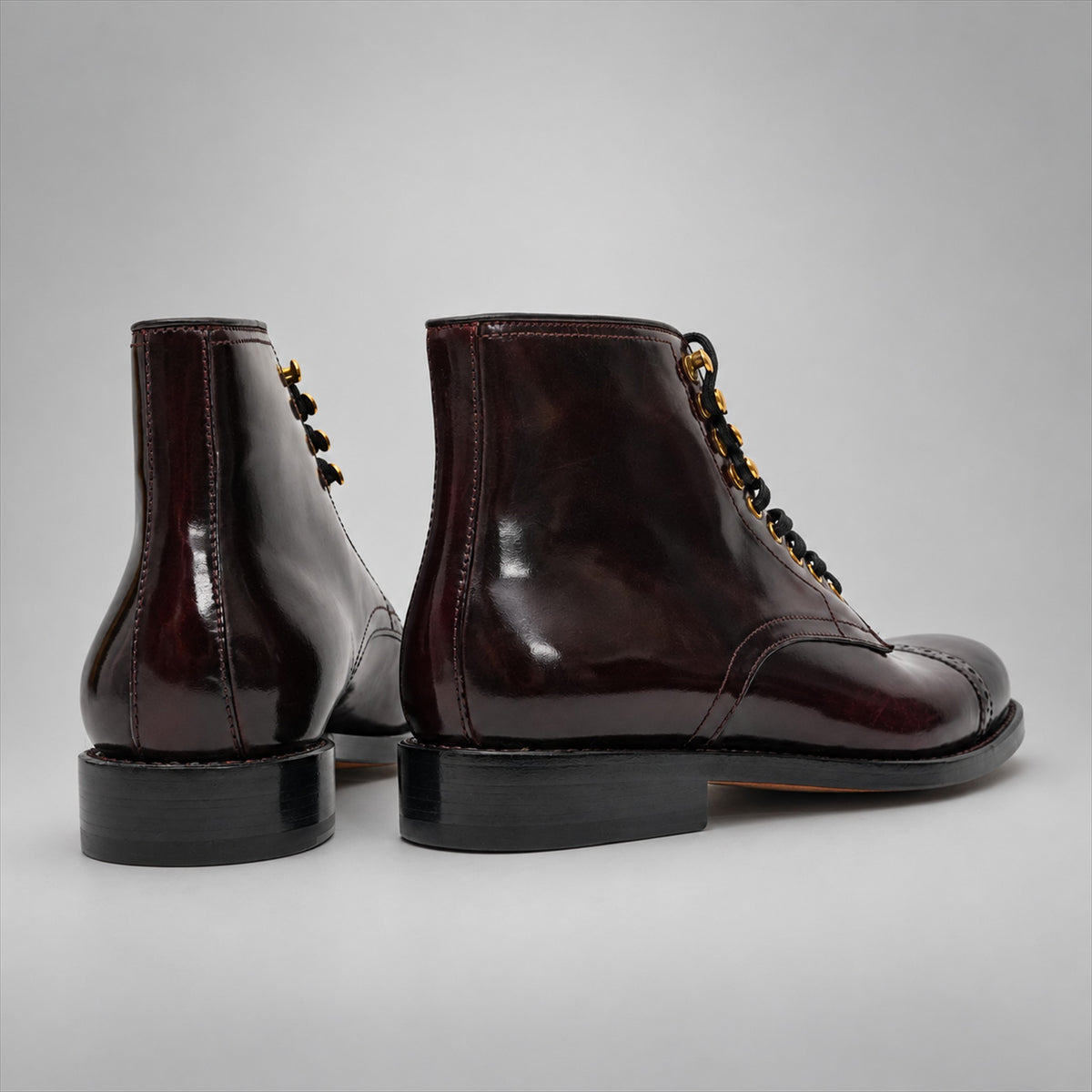 PASCH 267126B Dark Brown shell cordovan cap-toe boots, rear view