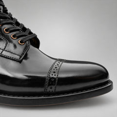 PASCH 267126A Black shell cordovan cap-toe boots, toe-detail view