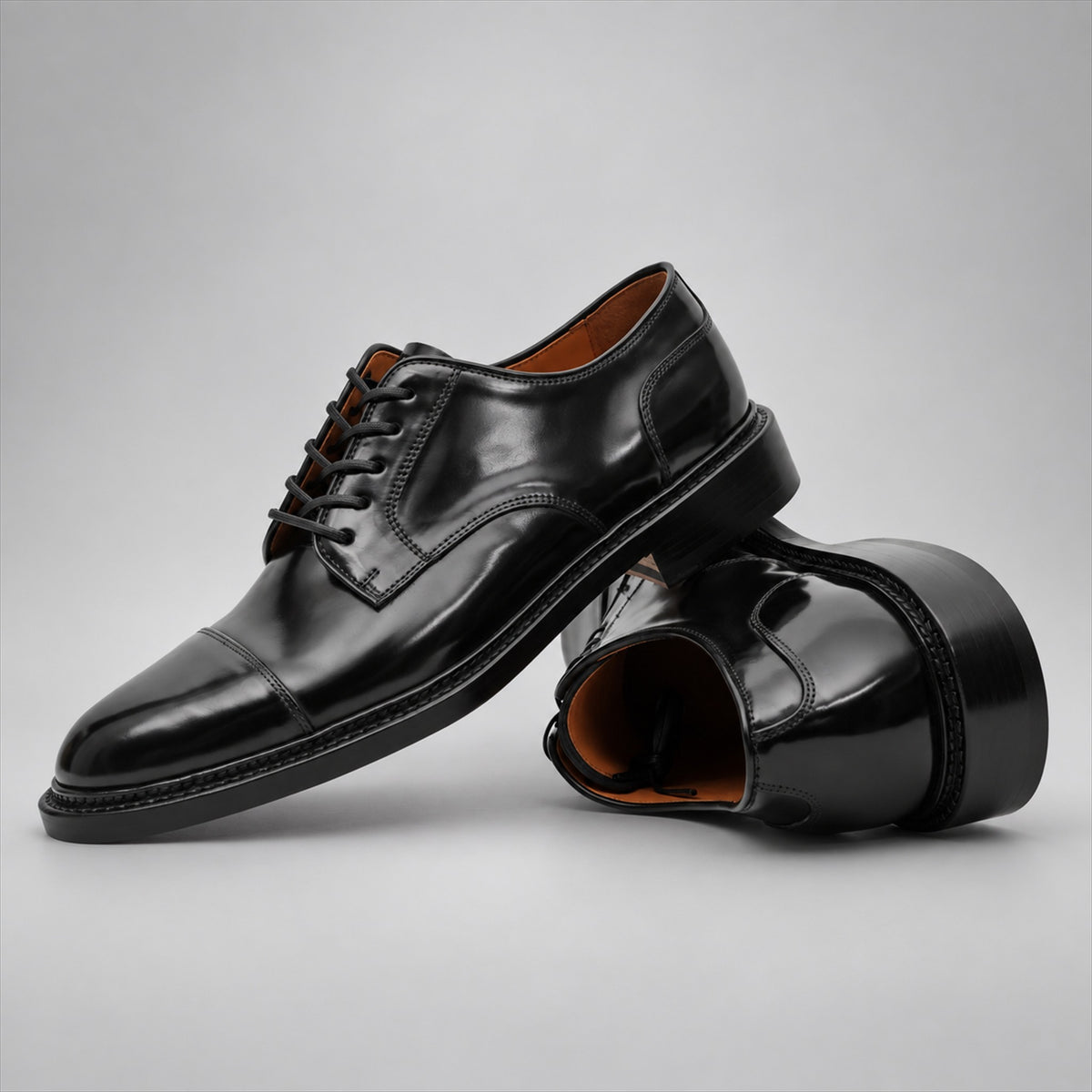 PASCH 267123B Black shell cordovan footwear, stacked view