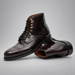 PASCH 267126B Dark Brown shell cordovan cap-toe boots, stacked view