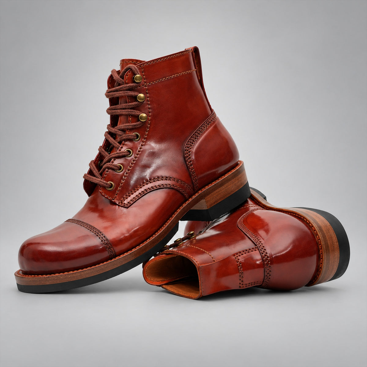 PASCH 267128A Brown shell cordovan footwear, stacked view