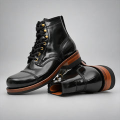 PASCH 267128B Black shell cordovan footwear, stacked view