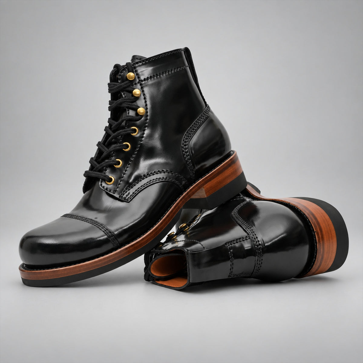 PASCH 267128B Black shell cordovan footwear, stacked view