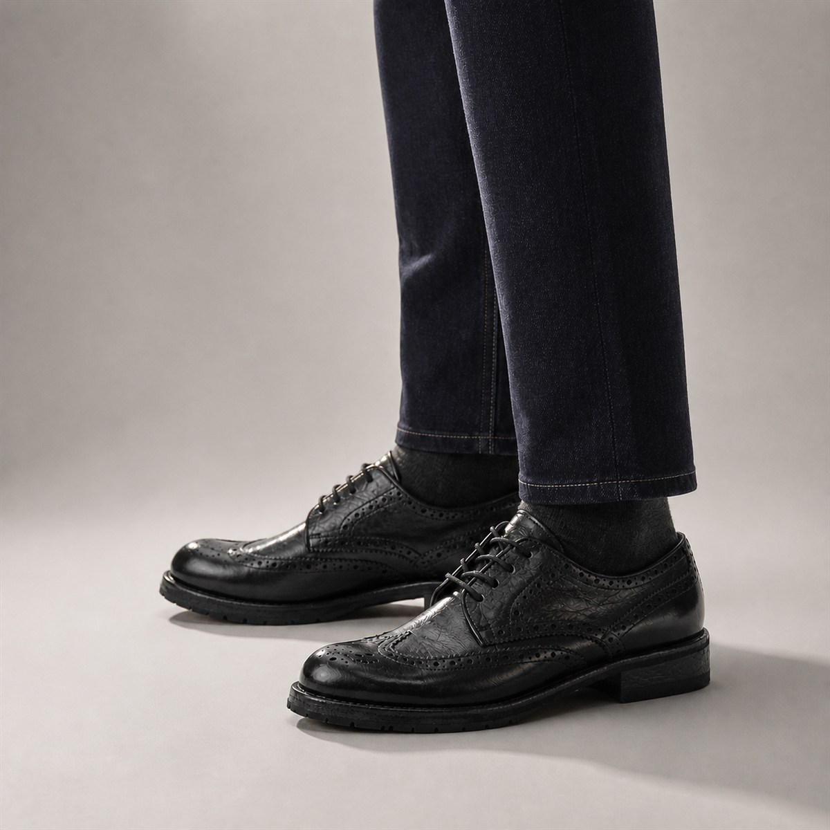 PASCH Ashford Washed & Dyed Wingtip Derby in Black, on-foot view