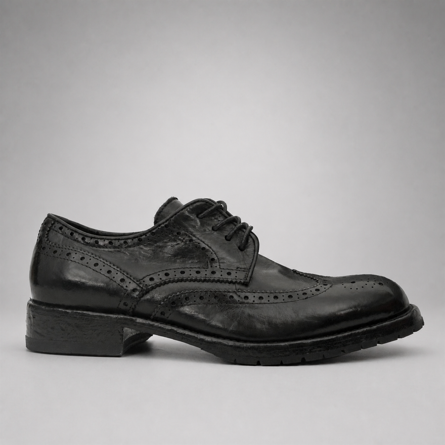 PASCH Ashford Washed & Dyed Wingtip Derby in Black, side view
