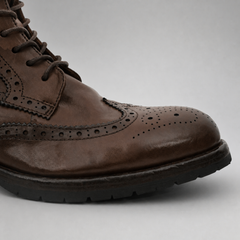 PASCH Alder wingtip boot in coffee brown water-washed leather