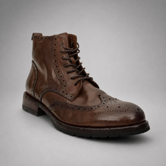 PASCH Alder wingtip boot in coffee brown water-washed leather