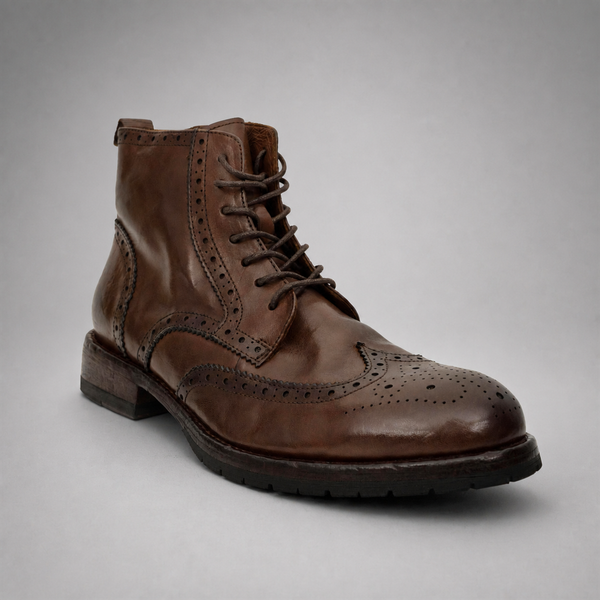 PASCH Alder wingtip boot in coffee brown water-washed leather