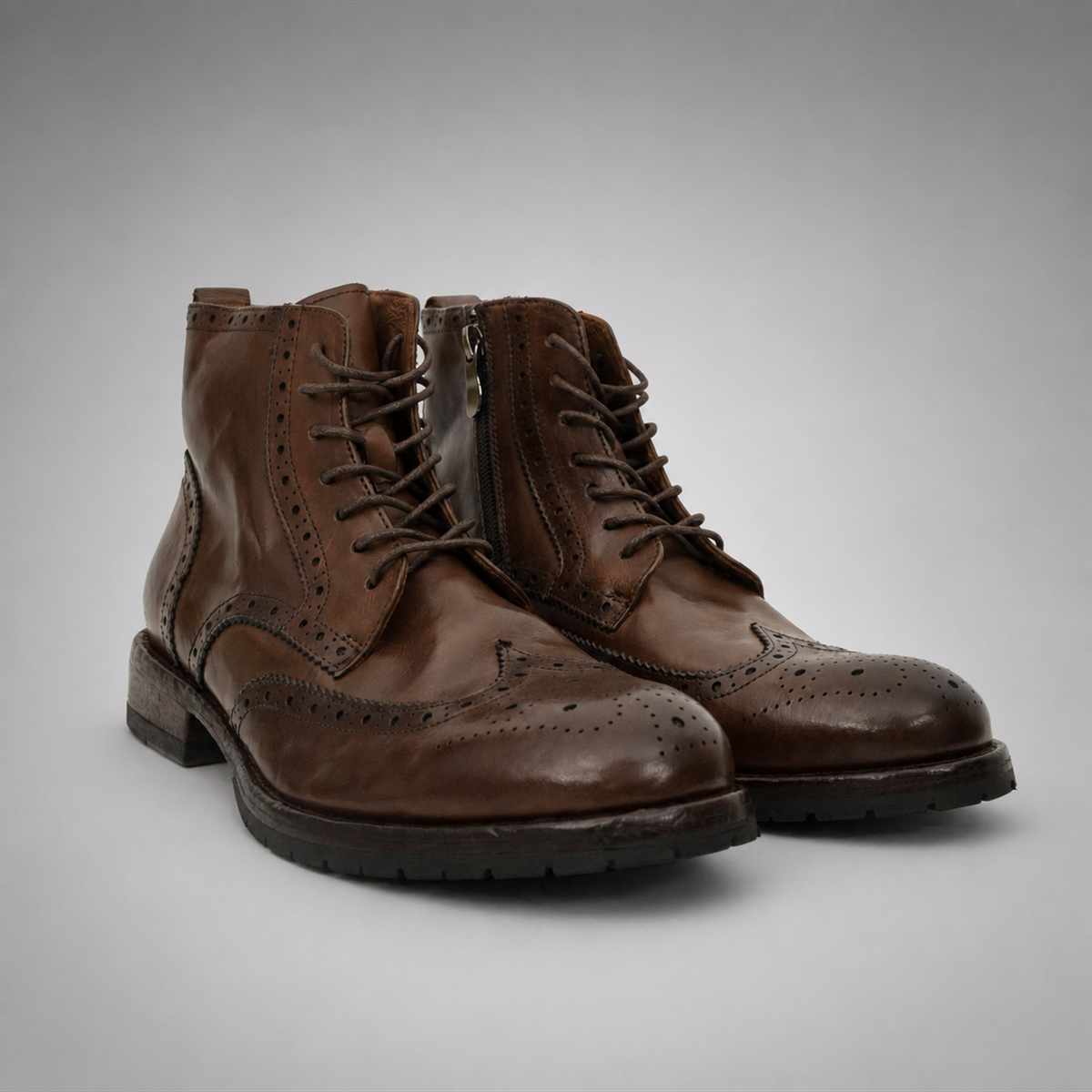 PASCH Alder wingtip boot in coffee brown water-washed leather