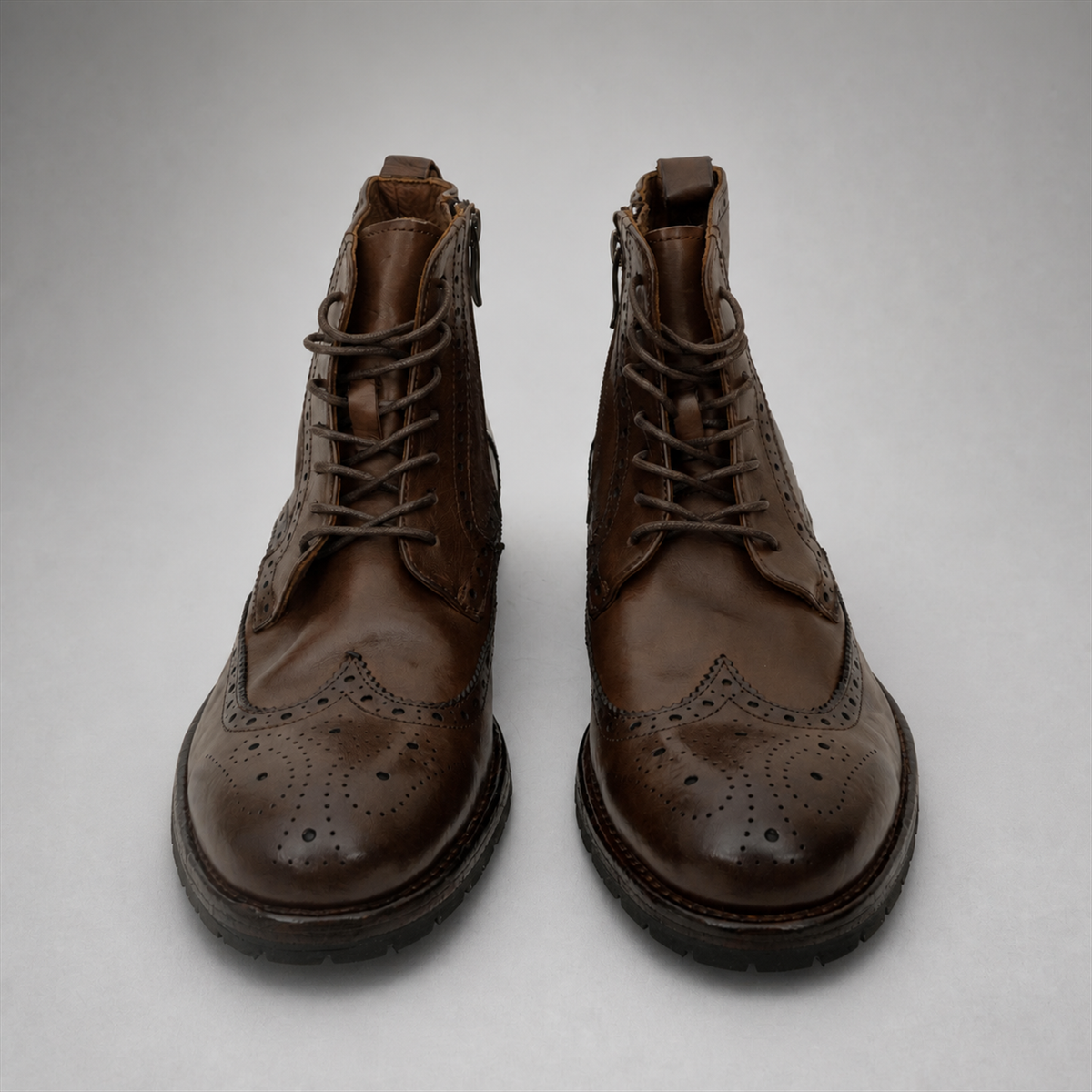 PASCH Alder wingtip boot in coffee brown water-washed leather