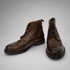 PASCH Alder wingtip boot in coffee brown water-washed leather