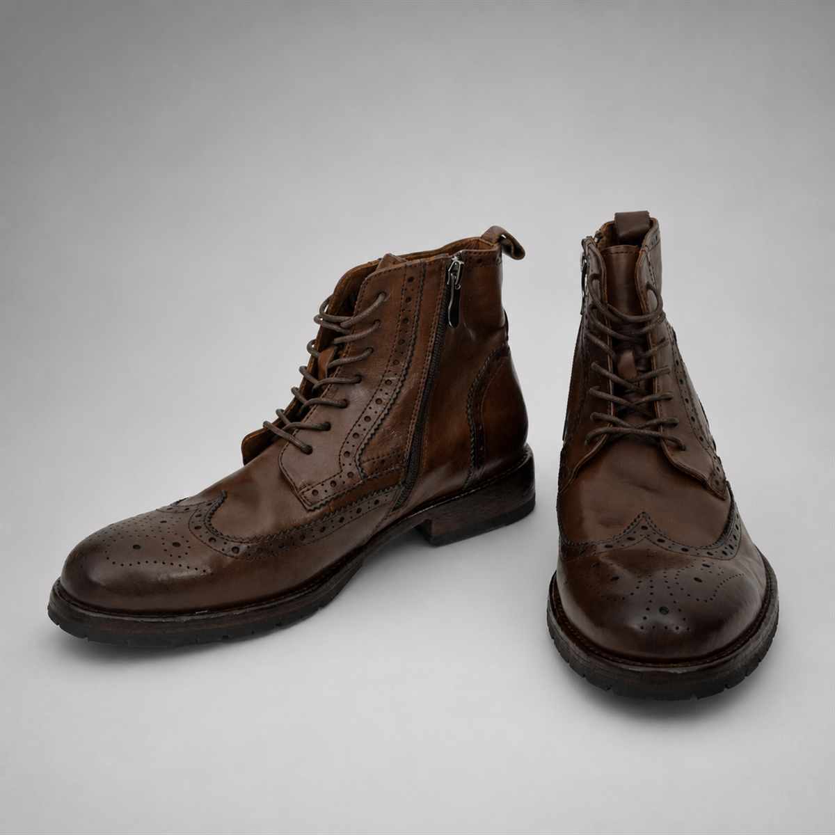 PASCH Alder wingtip boot in coffee brown water-washed leather