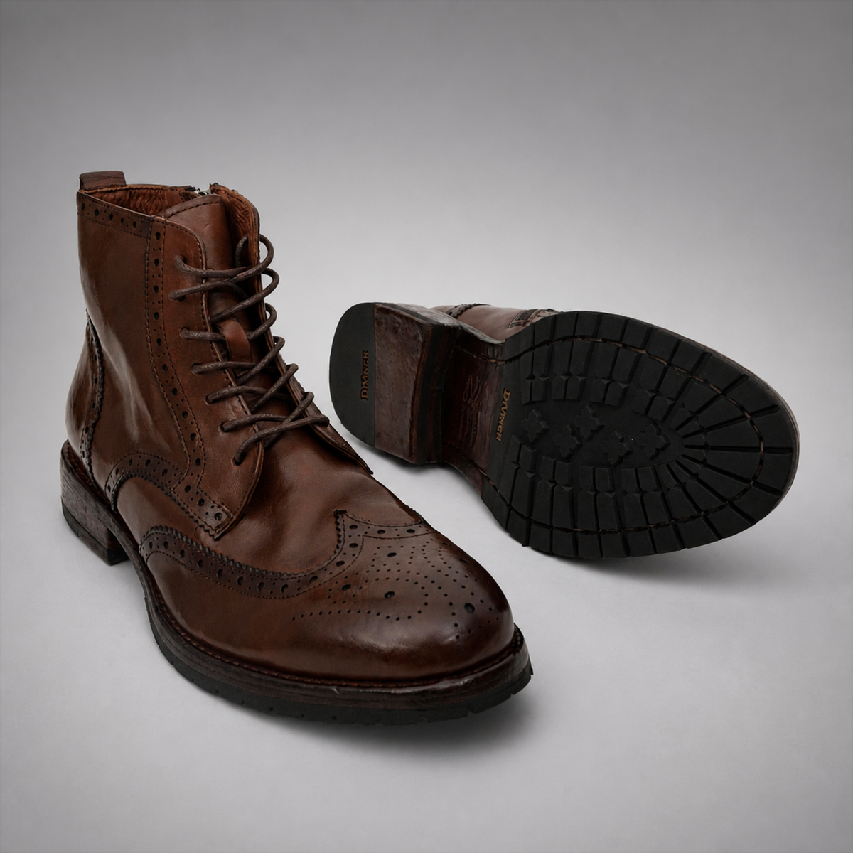 PASCH Alder wingtip boot in coffee brown water-washed leather