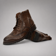 PASCH Alder wingtip boot in coffee brown water-washed leather