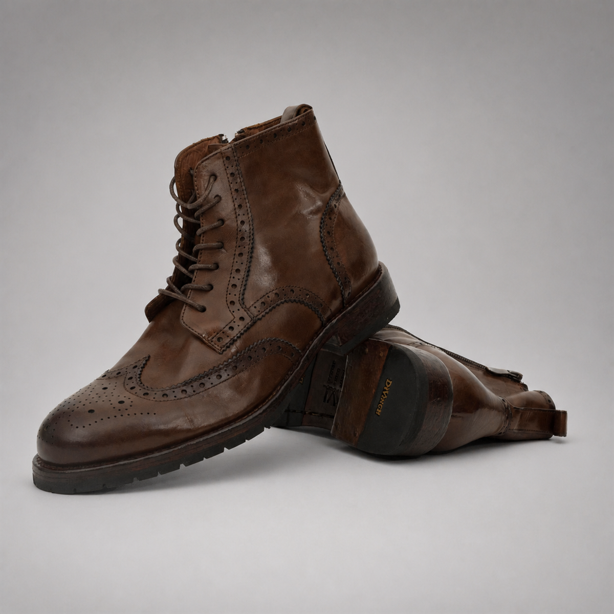 PASCH Alder wingtip boot in coffee brown water-washed leather