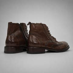 PASCH Alder wingtip boot in coffee brown water-washed leather