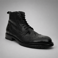 PASCH Alder wingtip boot in black water-washed leather