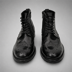 PASCH Alder wingtip boot in black water-washed leather
