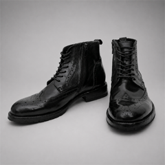 PASCH Alder wingtip boot in black water-washed leather