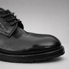 PASCH Harcourt Plain-Toe Derby in Black Water-Washed Leather