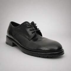 PASCH Harcourt Plain-Toe Derby in Black Water-Washed Leather