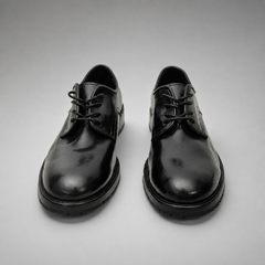 PASCH Harcourt Plain-Toe Derby in Black Water-Washed Leather