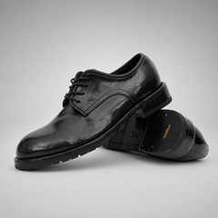 PASCH Harcourt Plain-Toe Derby in Black Water-Washed Leather