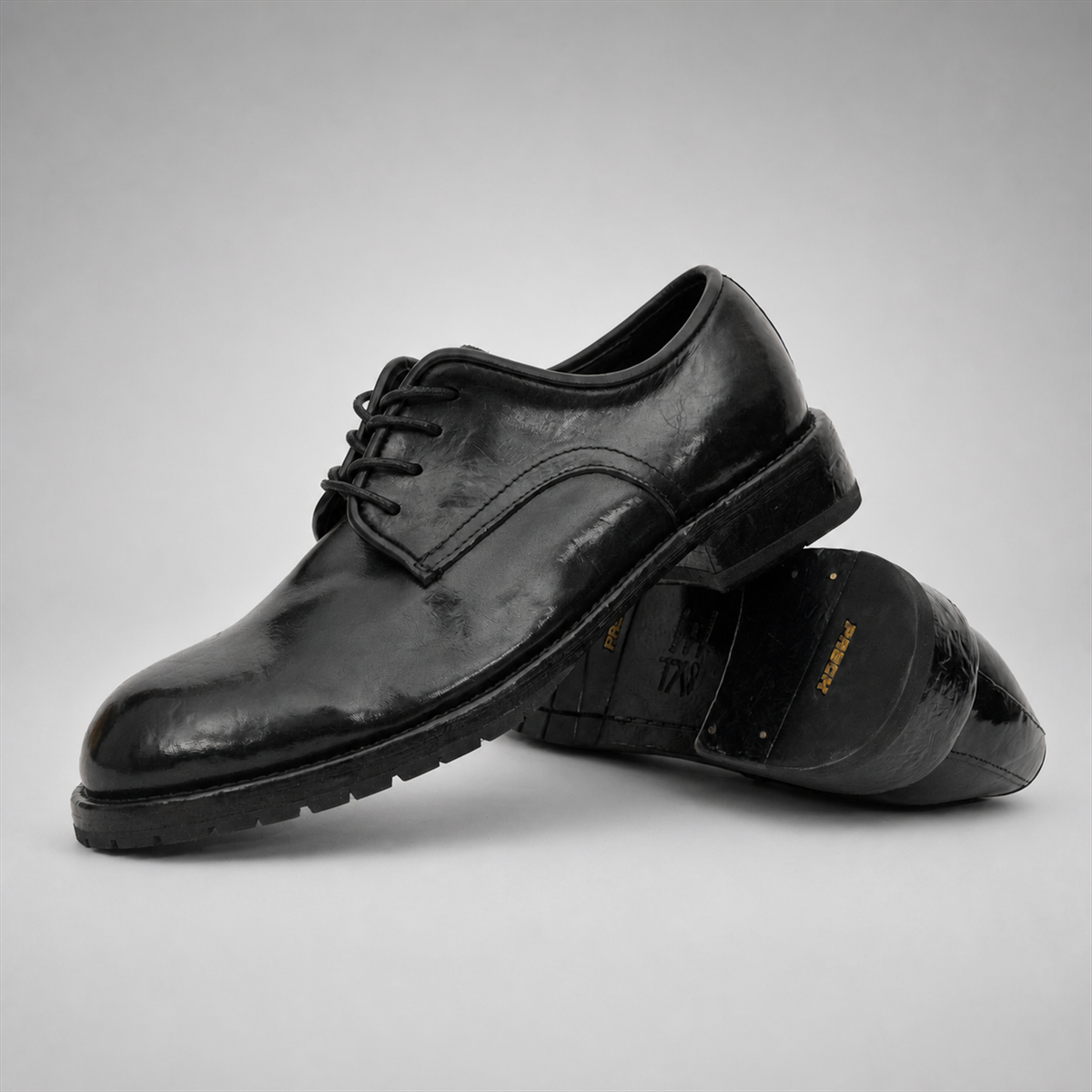 PASCH Harcourt Plain-Toe Derby in Black Water-Washed Leather