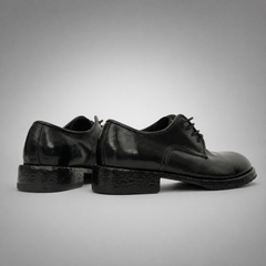 PASCH Harcourt Plain-Toe Derby in Black Water-Washed Leather