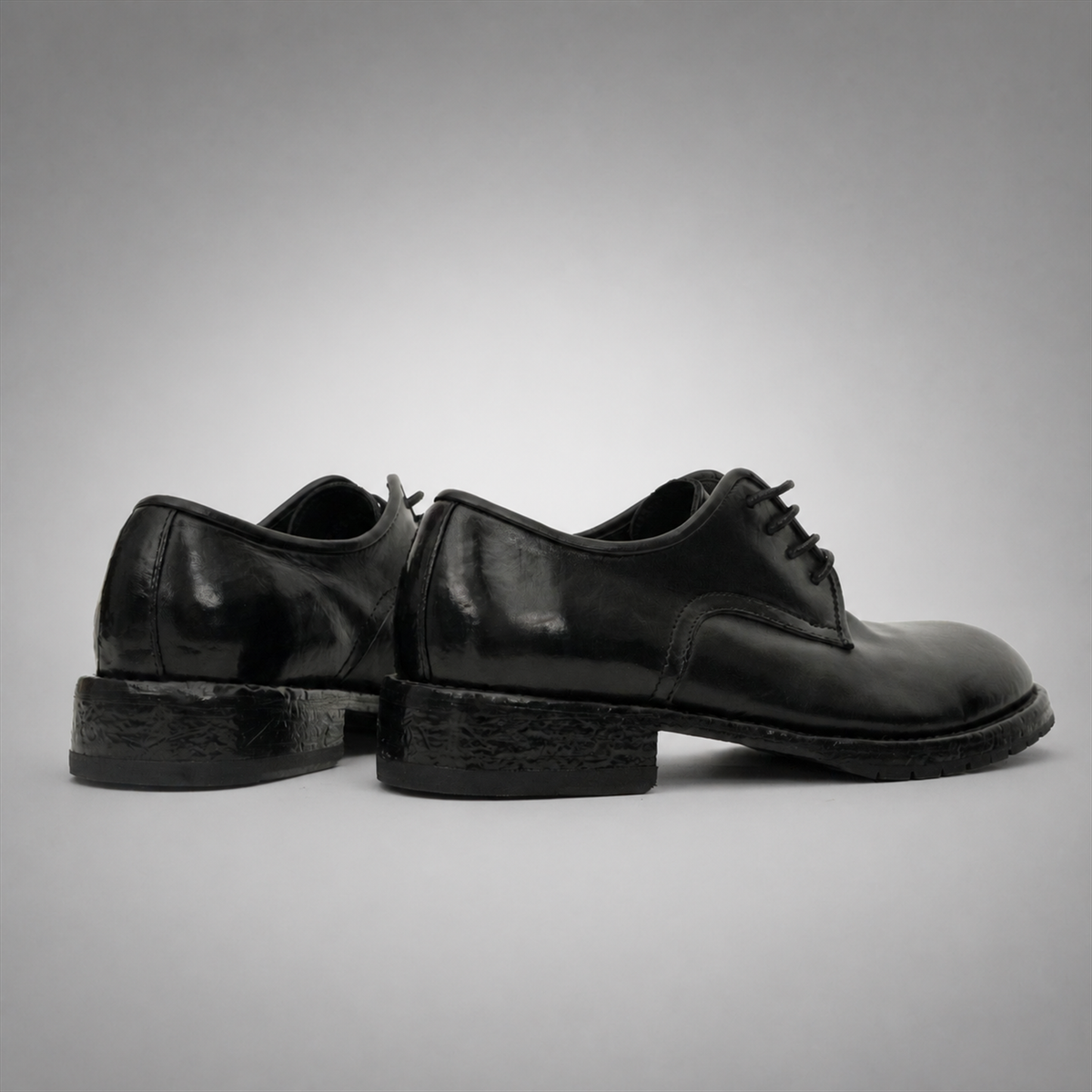 PASCH Harcourt Plain-Toe Derby in Black Water-Washed Leather