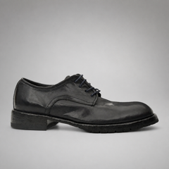 PASCH Harcourt Plain-Toe Derby in Blue Water-Washed Leather, side view