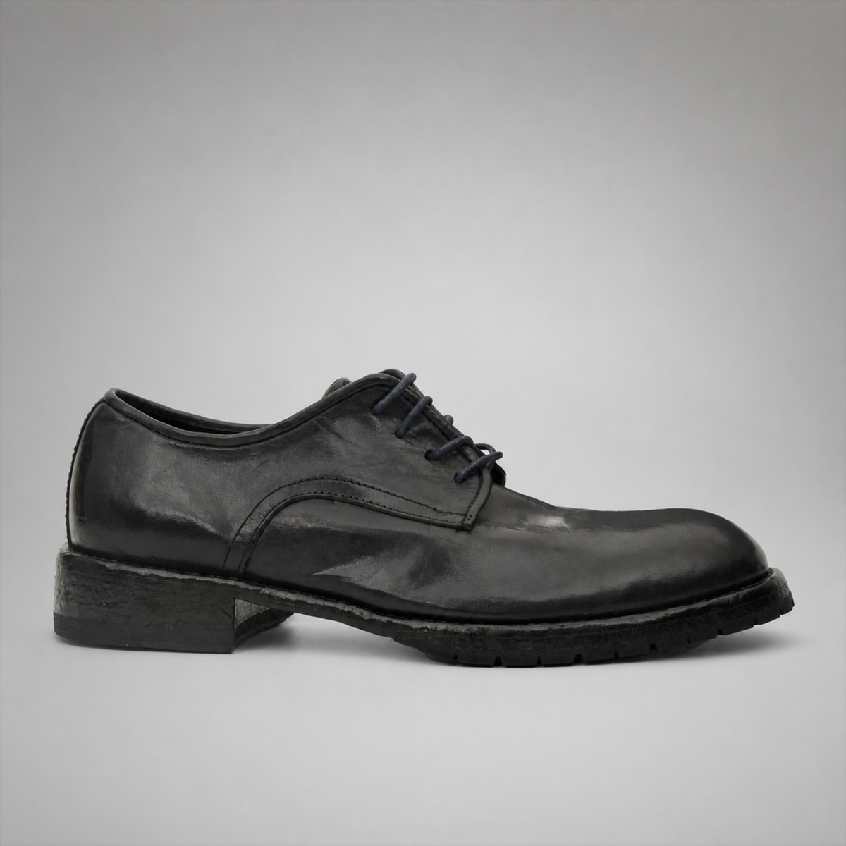 PASCH Harcourt Plain-Toe Derby in Blue Water-Washed Leather, side view