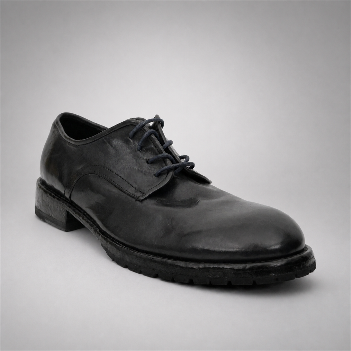 PASCH Harcourt Plain-Toe Derby in Blue Water-Washed Leather