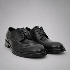 PASCH Harcourt Plain-Toe Derby in Blue Water-Washed Leather