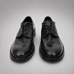 PASCH Harcourt Plain-Toe Derby in Blue Water-Washed Leather