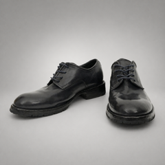 PASCH Harcourt Plain-Toe Derby in Blue Water-Washed Leather