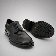 PASCH Harcourt Plain-Toe Derby in Blue Water-Washed Leather