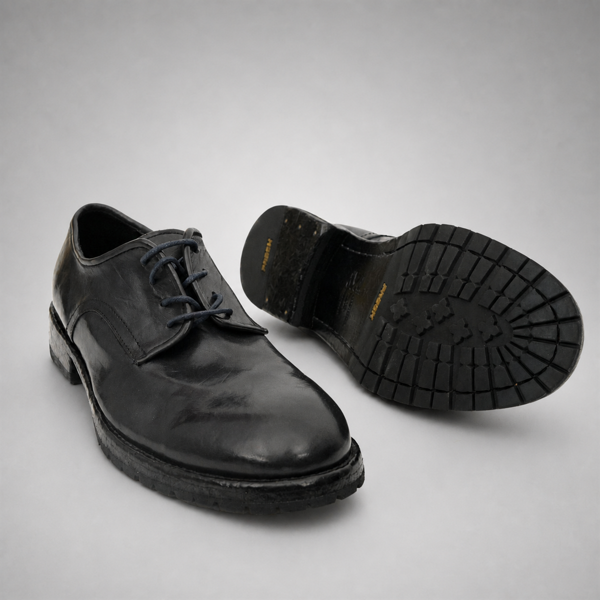 PASCH Harcourt Plain-Toe Derby in Blue Water-Washed Leather