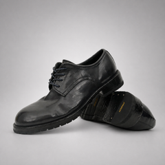 PASCH Harcourt Plain-Toe Derby in Blue Water-Washed Leather