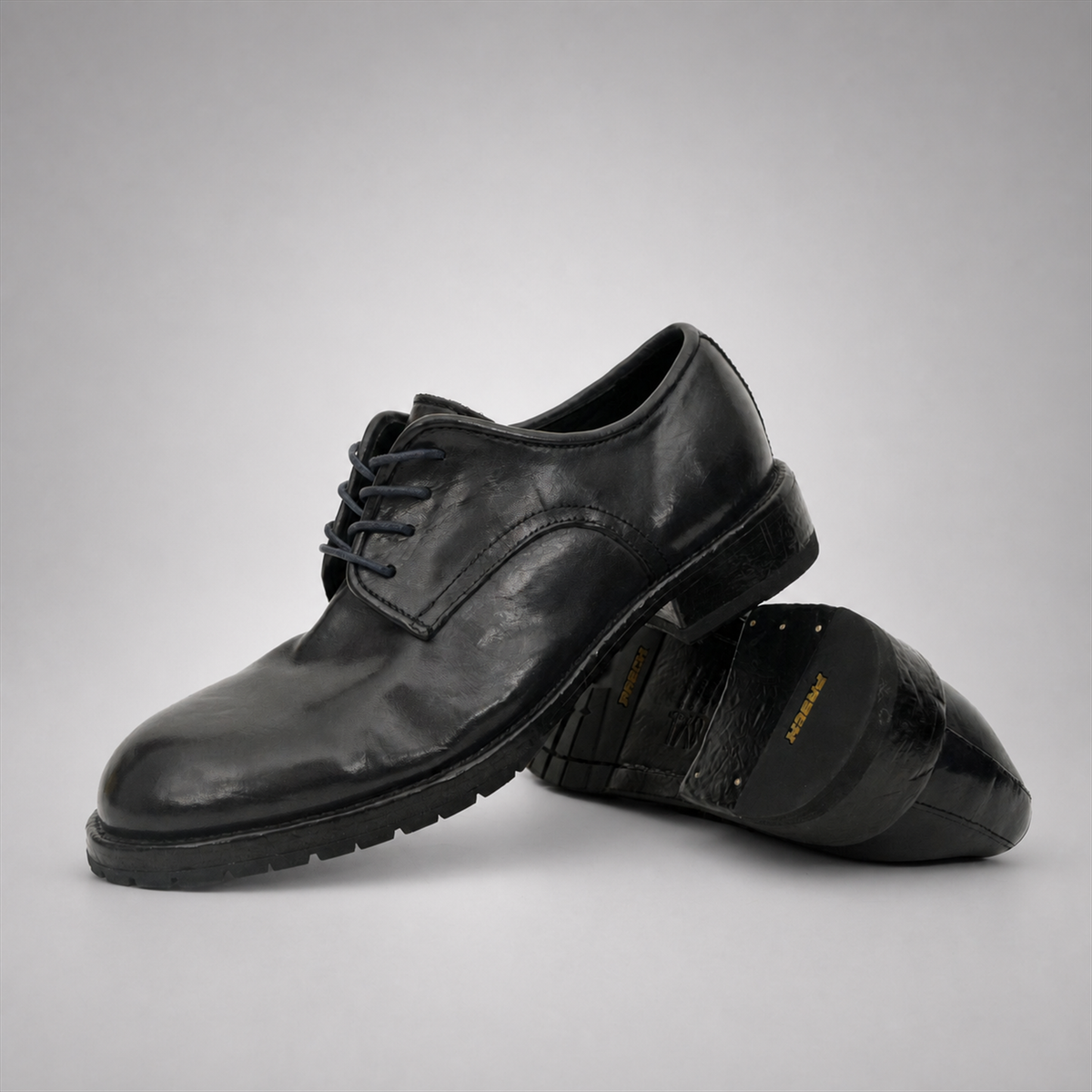 PASCH Harcourt Plain-Toe Derby in Blue Water-Washed Leather