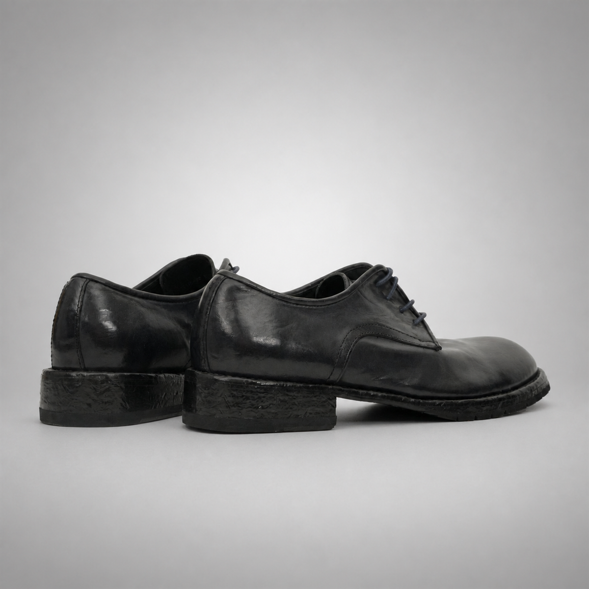 PASCH Harcourt Plain-Toe Derby in Blue Water-Washed Leather