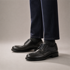 PASCH Harcourt Plain-Toe Derby in Blue Water-Washed Leather, on-foot view