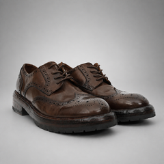 PASCH Kingsley Wingtip Derby in Coffee Brown Water-Washed Leather