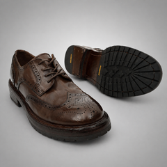 PASCH Kingsley Wingtip Derby in Coffee Brown Water-Washed Leather
