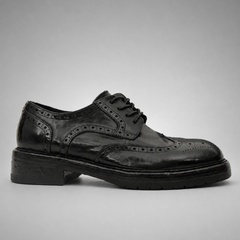 PASCH Kingsley Wingtip Derby in Black Water-Washed Leather, side view