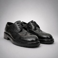 PASCH Kingsley Wingtip Derby in Black Water-Washed Leather